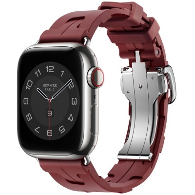 Apple Watch Hermes Series 10 42mm, Silver Titanium, Kilim Single Tour, Rouge H