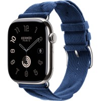 Apple Watch Hermes Series 10 46mm, Silver Titanium, Torsade Single Tour, Navy "MXK33"