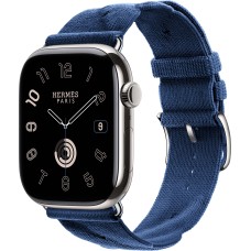 Apple Watch Hermes Series 10 46mm, Silver Titanium, Torsade Single Tour, Navy "MXK33"