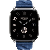 Apple Watch Hermes Series 10 46mm, Silver Titanium, Torsade Single Tour, Navy "MXK33"