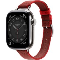Apple Watch Hermes Series 10 42mm, Silver Titanium, Twill Jump Single Tour, Rouge Grenat / Vermillon "MXJF3"