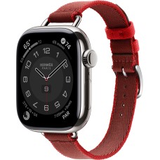 Apple Watch Hermes Series 10 42mm, Silver Titanium,  Twill Jump Single Tour, Rouge Grenat / Vermillon "MXJF3"