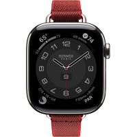 Apple Watch Hermes Series 10 42mm, Silver Titanium, Twill Jump Single Tour, Rouge Grenat / Vermillon "MXJF3"
