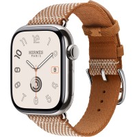 Apple Watch Hermes Series 10 42mm, Silver Titanium, Toile H Single Tour, Gold/Ecru "H9450"