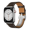 Apple Watch Hermes Series 10 46mm, Silver Titanium, Barénia Leather Single Tour Deployment Buckle, Ebène Apple Watch Hermes Series 10 46mm, Silver Titanium, Barénia Leather Single Tour Deployment Buckle, Ebène