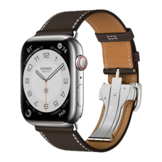 Apple Watch Hermes Series 10 46mm, Silver Titanium, Barénia Leather Single Tour Deployment Buckle, Ebène