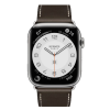 Apple Watch Hermes Series 10 46mm, Silver Titanium, Barénia Leather Single Tour Deployment Buckle, Ebène