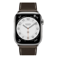 Apple Watch Hermes Series 10 46mm, Silver Titanium, Barénia Leather Single Tour Deployment Buckle, Ebène