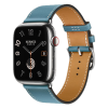 Apple Watch Hermes Series 10 46mm, Silver Titanium, Swift Leather Single Tour, Bleu Jean