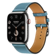 Apple Watch Hermes Series 10 46mm, Silver Titanium, Swift Leather Single Tour, Bleu Jean