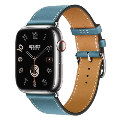 Apple Watch Hermes Series 10 46mm, Silver Titanium, Swift Leather Single Tour, Bleu Jean