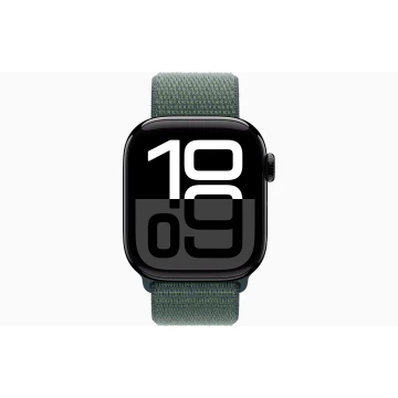 Apple Watch Series 10 42mm, Jet Black Aluminum, Case with Textile Sport Loop, Lake Green