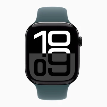 Apple Watch Series 10 42mm, Jet Black Aluminum, Case with Sport Band, Lake Green, M/L
