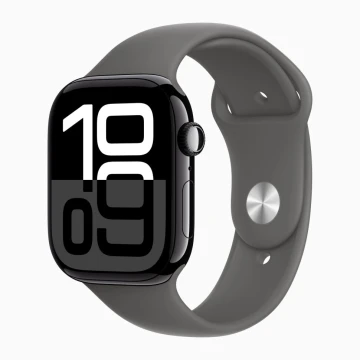 Apple Watch Series 10 42mm, Jet Black Aluminum, Case with Sport Band, Stone Grey, M/L
