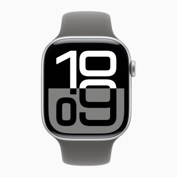 Apple Watch Series 10 42mm, Jet Black Aluminum, Case with Sport Band, Stone Grey, M/L