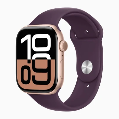 Apple Watch Series 10 42mm, Rose Gold Aluminum, Case with Sport Band, Plum, M/L