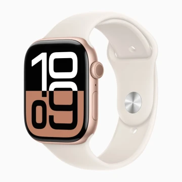 Apple Watch Series 10 42mm, Rose Gold Aluminum, Case with Sport Band, Starlight, M/L
