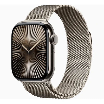 Apple Watch Series 10 46mm, Natural Titanium, Stainless Steel Milanese Loop, Natural, S/M