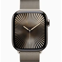 Apple Watch Series 10 46mm, Natural Titanium, Stainless Steel Milanese Loop, Natural, S/M