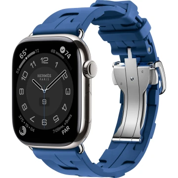 Apple Watch Hermes Series 10 46mm, Silver Titanium, Kilim Single Tour, Bleu de France "MXJR3"