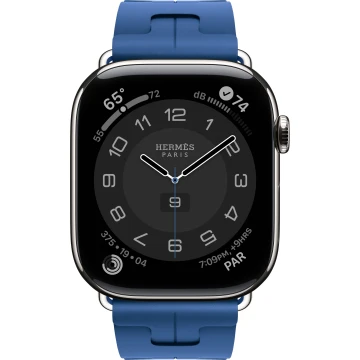 Apple Watch Hermes Series 10 46mm, Silver Titanium, Kilim Single Tour, Bleu de France "MXJR3"