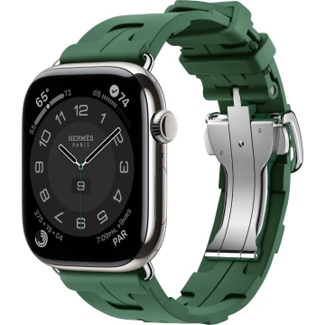 Apple Watch Hermes Series 10 46mm, Silver Titanium, Kilim Single Tour, Vert Moyen "MXJQ3"