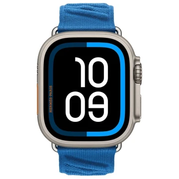 Apple Watch Hermes Ultra 3, 49mm, Natural Titanium, спортивный ремешок En Mer, Blue Hidra
