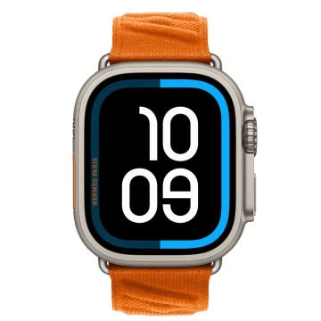 Apple Watch Hermes Ultra 3, 49mm, Natural Titanium, спортивный ремешок En Mer, Orange
