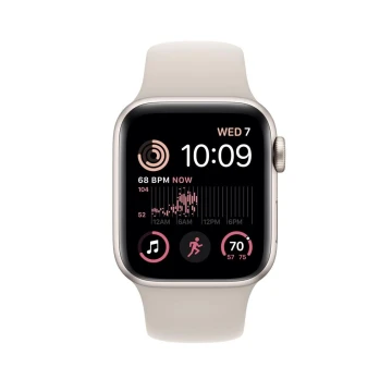 Apple Watch SE Gen 2 2024, 44mm, MRE43, Starlight, cпортивный ремешок цвета "Сияющая звезда" (S/M, 140–190 mm) 