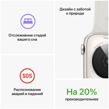 Apple Watch SE Gen 2 2024, 44mm, MRE43, Starlight, cпортивный ремешок цвета "Сияющая звезда" (S/M, 140–190 mm) 