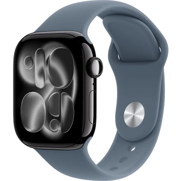 Apple Watch Series 11, 42mm, Jet Black Aluminum Case with Anchor Blue Sport Band - M/L