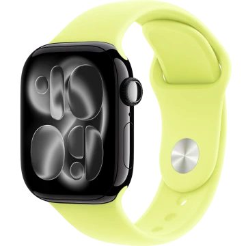 Apple Watch Series 11, 42mm, Jet Black Aluminum Case with Neon Yellow Sport Band - M/L