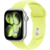 Apple Watch Series 11, 46mm, Silver Aluminum Case with Neon Yellow Sport Band - M/L