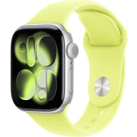 Apple Watch Series 11, 46mm, Silver Aluminum Case with Neon Yellow Sport Band - M/L