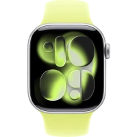 Apple Watch Series 11, 46mm, Silver Aluminum Case with Neon Yellow Sport Band - M/L