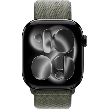 Apple Watch Series 11, 42mm, Jet Black Aluminum Case with Forest Sport Loop