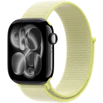 Apple Watch Series 11, 42mm, Jet Black Aluminum Case with Neon Yellow Sport Loop