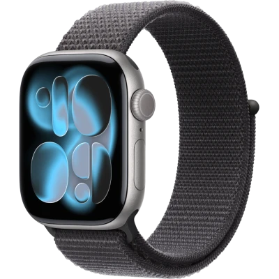 Apple Watch Series 11, 46mm, Space Gray Aluminum Case with Dark Gray Sport Loop