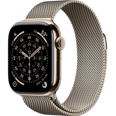 Apple Watch Series 11, 42mm, Gold Titanium Case with Natural Milanese Loop