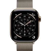 Apple Watch Series 11, 42mm, Gold Titanium Case with Natural Milanese Loop