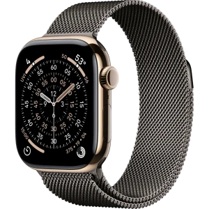 Apple Watch Series 11, 42mm, Gold Titanium Case with Slate Milanese Loop