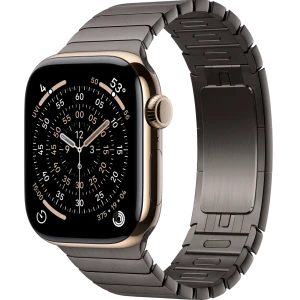 Apple Watch Series 11, 46mm, Gold Titanium Case with Slate Link Bracelet