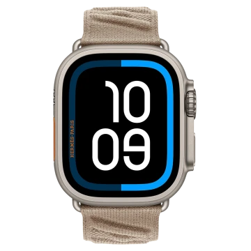 Apple Watch Hermes Ultra 4, 49mm, Natural Titanium, спортивный ремешок En Mer, Argile