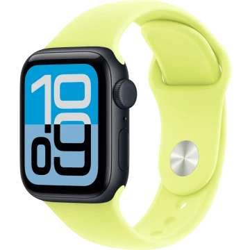 Apple Watch SE 3, GPS + Cellular, 40mm, Midnight Aluminum Case with Neon Yellow Sport Band - M/L