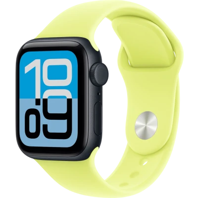 Apple Watch SE 3, GPS + Cellular, 44mm, Midnight Aluminum Case with Neon Yellow Sport Band - M/L
