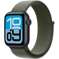 Apple Watch SE 3, GPS + Cellular, 40mm, Midnight Aluminum Case with Forest Sport Loop