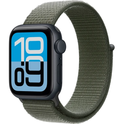 Apple Watch SE 3, GPS + Cellular, 40mm, Midnight Aluminum Case with Forest Sport Loop