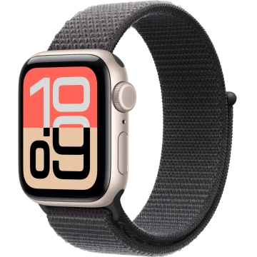 Apple Watch SE 3, GPS + Cellular, 40mm, Starlight Aluminum Case with Dark Gray Sport Loop