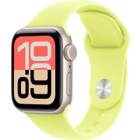 Apple Watch SE 3, GPS+Cellular, 40mm, Starlight Aluminum Case with Neon Yellow Sport Band - S/M
