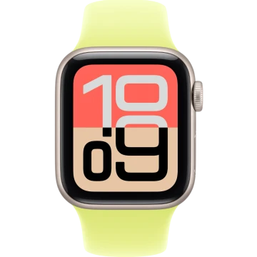 Apple Watch SE 3, GPS+Cellular, 40mm, Starlight Aluminum Case with Neon Yellow Sport Band - M/L